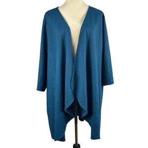 Catherines Womens 3X Teal Blue Floral Textured Open Front Duster Cardigan Plus
